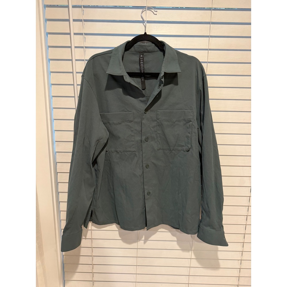 Lululemon Lab Mens Oversized Fit Long Sleeve Button Down Shirt Green LM3EICS L